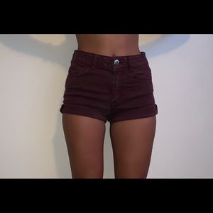 red/burgundy jean shorts